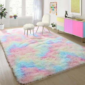 4x6 Regenbogen Flauschig Weich Plüsch Vorleger für Mädchen Schlafzimmer, Shaggy Teppiche für Ki... - Bild 1 von 9