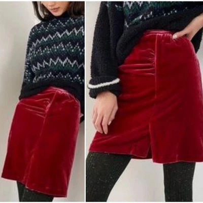 NUEVO CON ETIQUETAS ANTHROPOLOGIE “Connie” Minifalda Terciopelo Aplastado Color Frambuesa Talla 6 Foto 1 de 4