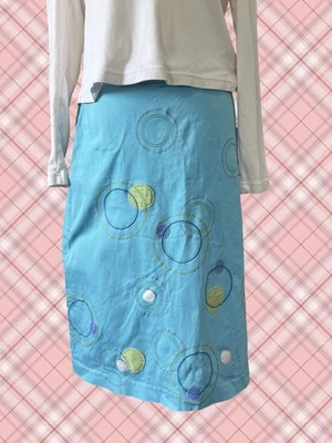 Marisa Christina Blue Embroidered Circle Skirt Cotton Blend Size 12 Retro Y2K - Image 1 of 3