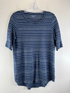 EILEEN FISHER Top M Leinen Jersey Tunika blau/weiß gestreift Rundhals 3/4 Arm - Bild 1 von 8