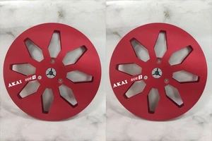 One Pair Standard Metal Aluminum 7 '' Red Tape Reel For Akai Tape Recorder - Picture 1 of 5