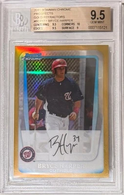 2011 Bryce Harper Bowman Chrome Gold Refractor RC- BGS 9.5 Gem Mint... #34/50 - Image 1 of 2