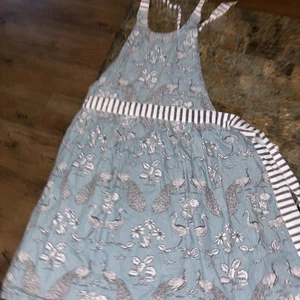 World Mar Apron Blue Flower Bird Pattern Chest Flap Worn Up/Down - Picture 1 of 9