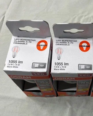 OSRAM Dimmbare Filament LED Lampe mit E27 Sockel, Warmweiss (2700K) 2 Stück - Bild 1 von 2