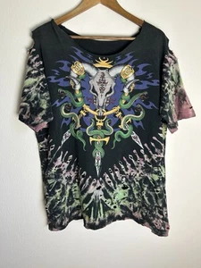 Vintage 1994 Liquid Ian Bohorquez Goat Skull Snake Tie Dye T-Shirt Size XL Tee - Picture 1 of 4