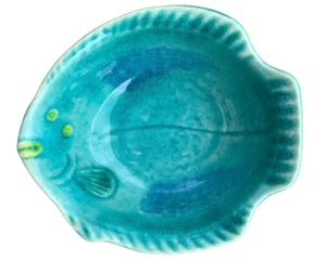 VTG Pottery Fish Design Shape Bowl Dish Blue Trinket Jewelry Salt 5" X 4 X 2" - Picture 1 of 6