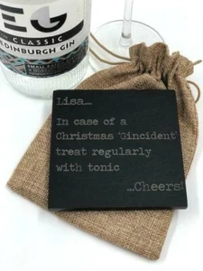 Secret Santa Fun Gin Lovers Personalised Slate Coaster Unusual Christmas Present - Picture 1 of 2