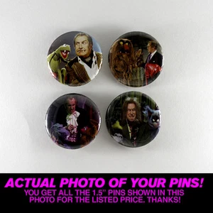 VINCENT PRICE w/ KERMIT & MUPPETS - 1.5" PINS / BUTTONS (vintage horror vampire) - Picture 1 of 2