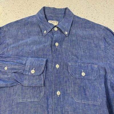 Club Monaco Shirt Men XS 100% Linen Blue Casual Button Down Slim Fit Preppy - Image 1 of 4