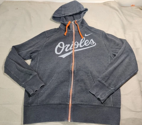 Baltimore Orioles Womens Hoodie Gray Large Full Zip Script Logo Jacket MLB Nike Cover