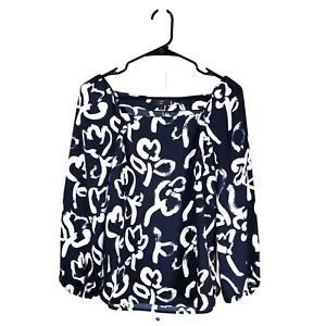 J. Crew Damen Bluse dunkelblau weiß abstrakt Blumen Herzausschnitt klassisch Top 4 - Bild 1 von 9