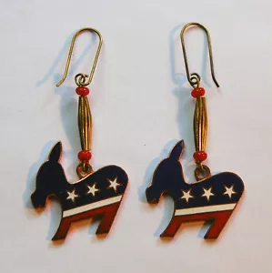 VINTAGE PATRIOTIC EARRINGS DEMOCRAT DONKEY SYMBOL RETRO ELECTION JEWELRY - Bild 1 von 3