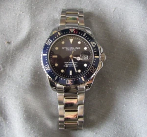 Stuhrling Depthmaster Professional 43mm Quartz 100M Divers Watch Blue Dial - Picture 1 of 11