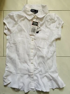 Chaps Girl's White Button Down Top Sz S 7 School Uniform Blouse W Separate Cami - Picture 1 of 4