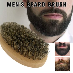 Mens Beard Brush Natural Boar Bristle Beard Brush Moustache Wood Round Handle - Picture 1 of 10