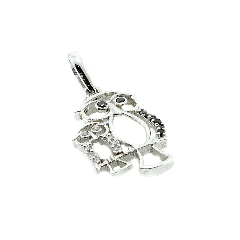 Sterling Silver Black Diamond And Cubic Set Owl Pendant -FREE Gift Box - Image 1 of 1
