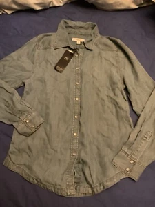 M & S LADIES DENIM BLUE LONG SLEEVED SHIRT SIZE 8 - NEW - Picture 1 of 7