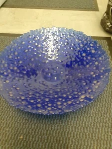 Vintage Cobalt Blue Thick Bubble Art Glass Fruit Bowl 1990s - Picture 1 of 4