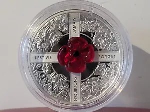 (L1092) Canada 2019 1oz .999 Silver " Lest We Forget " With Murano Glass Poppy - Picture 1 of 10