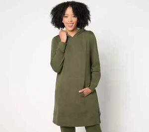 Denim & Co. Reg French Terry Hooded Tunic Pullover True Olive,X-Large A659423 - Picture 1 of 1
