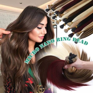 THICK Nano Ring 100% Remy 9A Human Hair Extensions Micro Loop Beads 1G Brunette - Picture 1 of 28