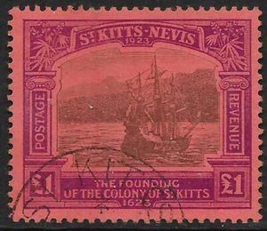 ST.KITTS-NEVIS SG60 1923 £1 BLACK & PURPLE ON RED USED - Picture 1 of 1