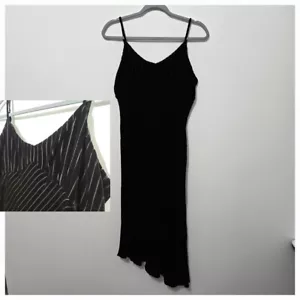 Vestido Nine West Terciopelo Mezcla Seda Talla 12 Negro Asimétrico Capricho Babydoll Y2K - Imagen 1 de 9