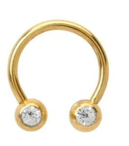 Horseshoe Nipple Ear 14 Gauge 1/2" Front Clear 5mm Gem Balls Gold IP * - Picture 1 of 4