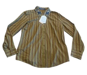 Decoster Pattern Top Embroidered Striped Women Medium Button Down Wool Cashmere - Picture 1 of 7