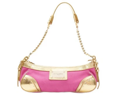 Bolso de Mano Dolce & Gabbana RARO VINTAGE D&G Oro Rosa Caliente Herrajes Guepardo Foto 1 de 4