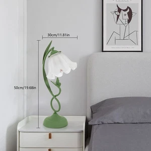 Table Lamp Flower Shape Glass Bedside Desk Light Fixture Green Reading Lamp - Picture 1 of 20