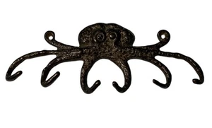 Unique Brass Octopus Wall Hook 7x3", 6 Tentacle Hooks for Keys, Jewelry, Purses - Picture 1 of 6