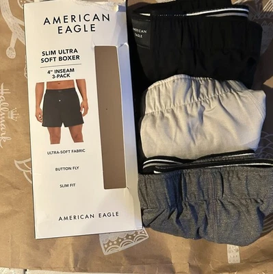 Paquete de 3 calzoncillos boxer elásticos American Eagle para hombre ropa interior algodón S M L XL XXL Foto 1 de 4