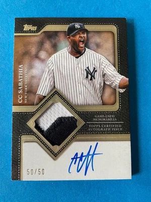2025 Topps обновление CC SABATHIA Topps флагманская игра б/у нашивка с автографом #50/50 Yankees - Изображение 1 из 2