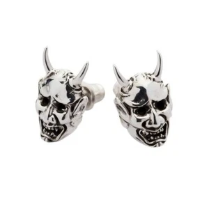 Silver Oni Devil Skull Earrings - Picture 1 of 2