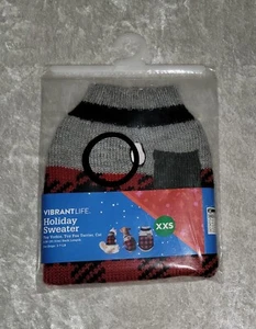 Vibrant Life Dog or Cat Holiday Sweater, Size XXS, Black/Gray/Red Buffalo Check - Picture 1 of 2