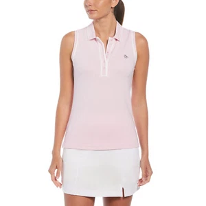 Original Penguin Womens Sleeveless Polo in Gelato Pink with Contrast Piping - Picture 1 of 4
