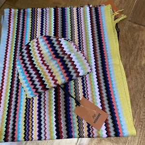 New Nwt Tags Zig Zag Stripes Missoni Beanie And Scarf Set of 2 Made In Italy Red - Picture 1 of 5