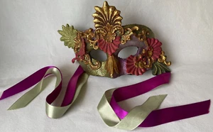Katherine's Collection Masquerade Mask Mardi Gras Purple Green Gold Glittery - Picture 1 of 6