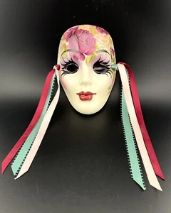 New Orleans Mardi Gras Handcrafted Ceramic Face Mask Signed Karen Thomas Stall - Picture 1 of 9