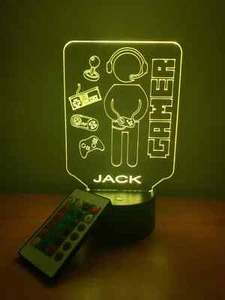 Gamer Night Light, Custom Engraved LED Light, Personalized FREE, 16 Color Option - Picture 1 of 10