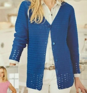 CROCHET PATTERN - LADIES CARDIGAN AND VEST TOP IN 4-PLY 5 SIZES 32/34" - 48/50" - Picture 1 of 2