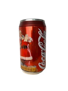 Vintage Coca Cola Greetings Santa Jumbo Tin Can Coin Bank 8" High - Picture 1 of 10