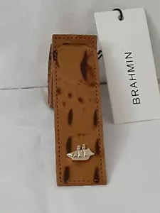 Brahmin NWT Schooner BROWN Melbourne Leather Luggage Tag! - Picture 1 of 3