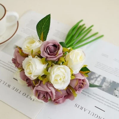 Silk Rose Flowers Floral Bridal Wedding Bouquet DIY Home Party Decor Your Night - Image 1 of 4