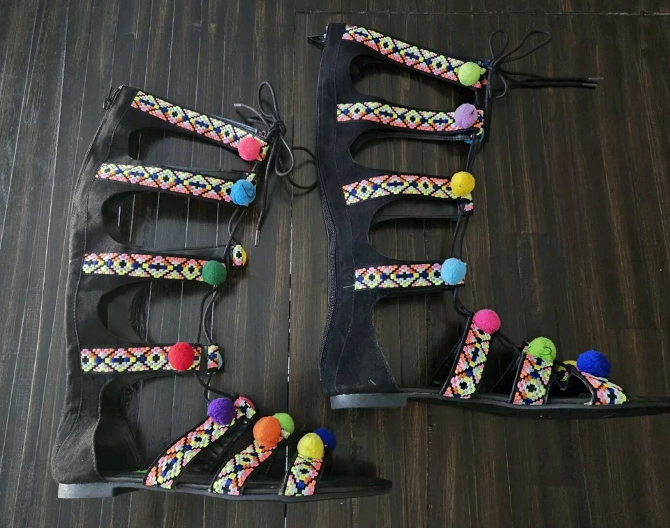 BAMBOO 魔法角斗士凉鞋及膝嬉皮波西米亚阿兹特克球 — 第 1/4 张图片