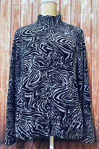 Women’s XL Sweater Cardigan Kim Rogers Velour Full Zip Mock Neck Lightweight - Picture 1 of 10