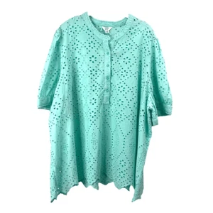 New Crown&Ivy eyelet turquoise top blouse Sz 4X aqua blue - Picture 1 of 5
