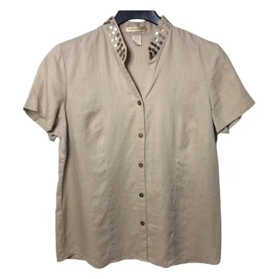 Camisa Ecologie Mujer Lino Talla XL Tachonada Botón Frontal Negocios Informal Foto 1 de 4