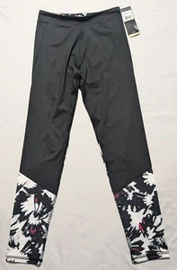 ADIDAS CLIMALITE Girls Large (14) Black Stretch Floral Print Leggings NEW AK645 - Picture 1 of 15